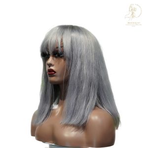 center wig machine made gray wig remy hair 12p
