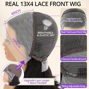 center wig 13x4 straight lace front wig natural black remy hair bob