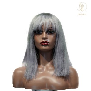 center wig machine made gray wig remy hair 12p
