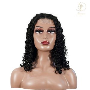 center wig natural black remy hair 2x6 lace closure deep wave bob human hair wig