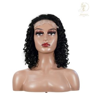 center wig natural black remy hair 5x5 lace closure deep wave 12 inch bob human hair wig