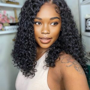 center wig natural black remy hair 2x6 lace closure deep wave bob human hair wig