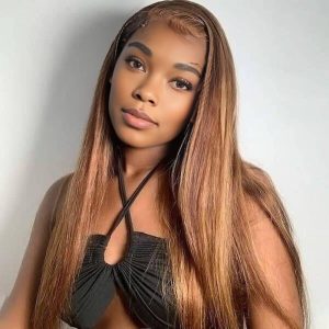 center wig 13x4 straight lace front wig m4&27 highlight remy hair 26 inch