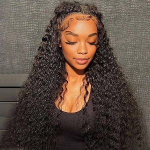 center wig natural black remy hair 5x5 lace closure jerry curly human hair wig