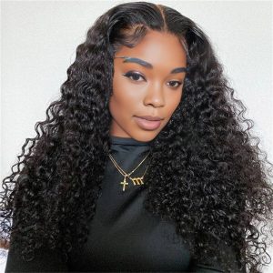 center wig 13x4 deep wave lace front wig natural black remy hair