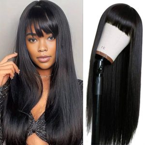 center wig 4x4 straight lace bangs wig remy hair